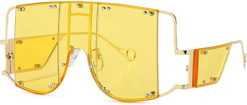 Unisex Fashion Square Sunglasses, Oversized Mirror Design, Metal Rivet Detail, Anti-Glare in Saudi Arabia