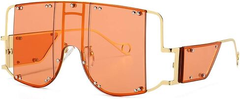 Unisex Fashion Square Sunglasses, Oversized Mirror Design, Metal Rivet Detail, Anti-Glare in Saudi Arabia