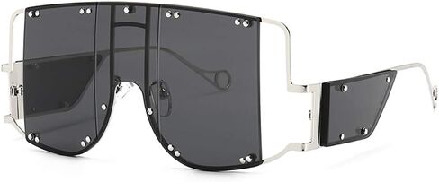 Unisex Fashion Square Sunglasses, Oversized Mirror Design, Metal Rivet Detail, Anti-Glare in Saudi Arabia