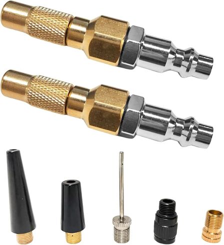 2PCS Heavy Duty Brass Air Nozzle with Quick Connector, 1/4" Female NPT Tire Inflator Chuck Valve Adapter with Pump & Ball Needle, Screw On Chucks for Tyre Inflator Gauge Compressor in Saudi Arabia