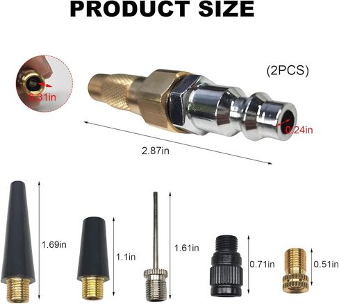 2PCS Heavy Duty Brass Air Nozzle with Quick Connector, 1/4" Female NPT Tire Inflator Chuck Valve Adapter with Pump & Ball Needle, Screw On Chucks for Tyre Inflator Gauge Compressor in Saudi Arabia