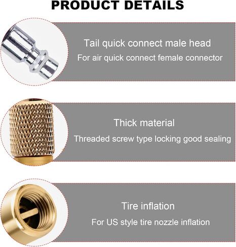 2PCS Heavy Duty Brass Air Nozzle with Quick Connector, 1/4" Female NPT Tire Inflator Chuck Valve Adapter with Pump & Ball Needle, Screw On Chucks for Tyre Inflator Gauge Compressor in Saudi Arabia