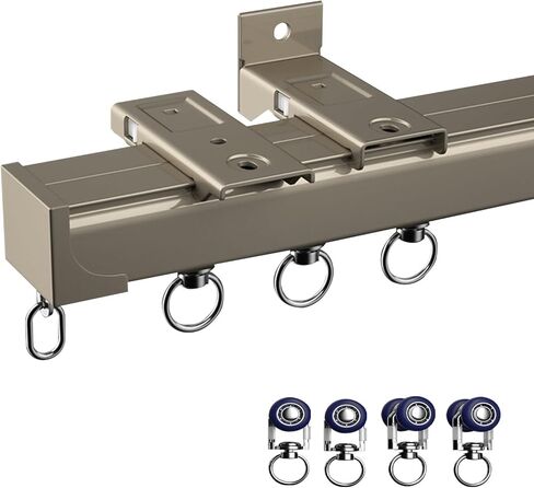 Upgraded Aluminum Alloy Curtain Track with Silent Rollers, Suitable for Ceiling and Wall Mounting, and Applicable to Sliding Curtains, Blinds, Room Dividers(50cm-600cm)(Champagne,230cm(7.5ft in Saudi Arabia