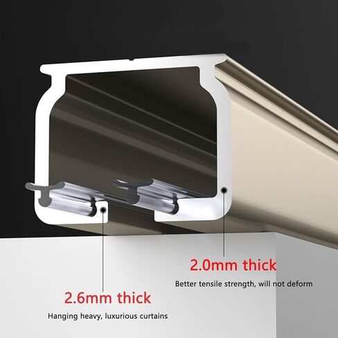 Upgraded Aluminum Alloy Curtain Track with Silent Rollers, Suitable for Ceiling and Wall Mounting, and Applicable to Sliding Curtains, Blinds, Room Dividers(50cm-600cm)(Champagne,230cm(7.5ft in Saudi Arabia