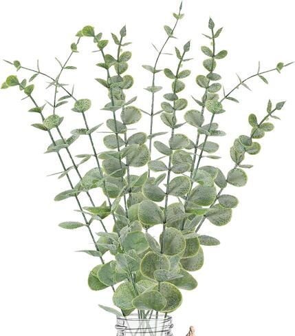 10 قطع من سيقان الأوكالبتوس الاصطناعية وأوراق الأوكالبتوس الصناعية وفروع النباتات الخضراء المزيفة وزهور وهمية لحفلات الزفاف المركزية وعيد الفصح وديكور المنزل في المزرعة in Kuwait