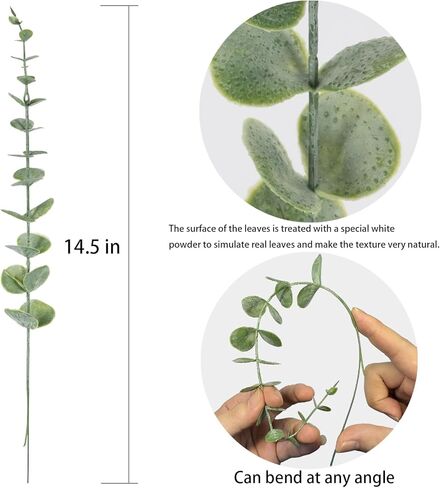 10 قطع من سيقان الأوكالبتوس الاصطناعية وأوراق الأوكالبتوس الصناعية وفروع النباتات الخضراء المزيفة وزهور وهمية لحفلات الزفاف المركزية وعيد الفصح وديكور المنزل في المزرعة in Kuwait