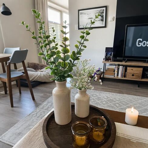 10 قطع من سيقان الأوكالبتوس الاصطناعية وأوراق الأوكالبتوس الصناعية وفروع النباتات الخضراء المزيفة وزهور وهمية لحفلات الزفاف المركزية وعيد الفصح وديكور المنزل في المزرعة in Kuwait