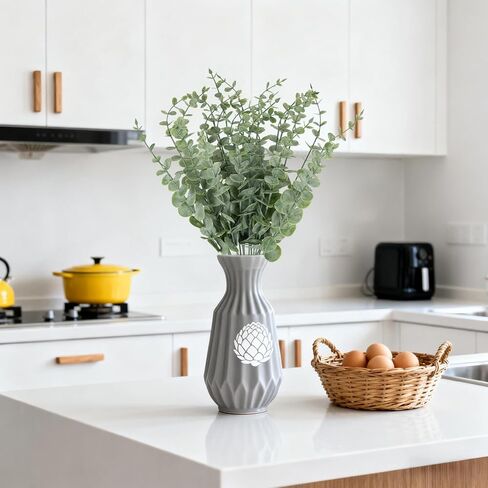 10 قطع من سيقان الأوكالبتوس الاصطناعية وأوراق الأوكالبتوس الصناعية وفروع النباتات الخضراء المزيفة وزهور وهمية لحفلات الزفاف المركزية وعيد الفصح وديكور المنزل في المزرعة in Kuwait