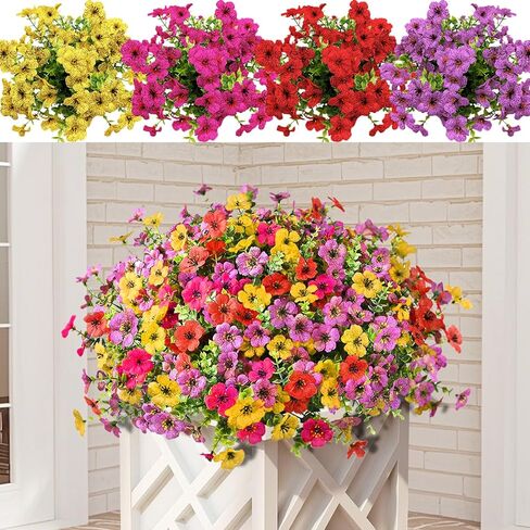 Artificial Flowers for Outdoor, 16 Bundles UV Resistant No Fade Greenery Plants Faux Plastic Flowers for Indoor Outdoor Room Wall Wedding Patio Porch Decor in Saudi Arabia