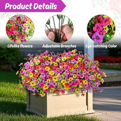 Artificial Flowers for Outdoor, 16 Bundles UV Resistant No Fade Greenery Plants Faux Plastic Flowers for Indoor Outdoor Room Wall Wedding Patio Porch Decor in Saudi Arabia
