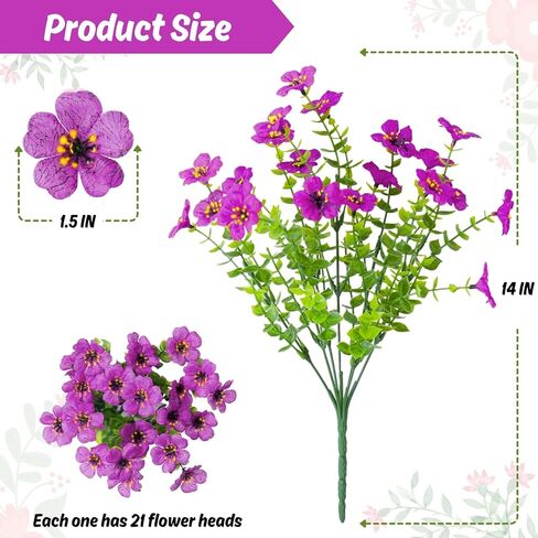 Artificial Flowers for Outdoor, 16 Bundles UV Resistant No Fade Greenery Plants Faux Plastic Flowers for Indoor Outdoor Room Wall Wedding Patio Porch Decor in Saudi Arabia
