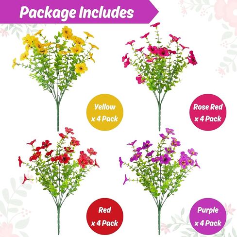 Artificial Flowers for Outdoor, 16 Bundles UV Resistant No Fade Greenery Plants Faux Plastic Flowers for Indoor Outdoor Room Wall Wedding Patio Porch Decor in Saudi Arabia