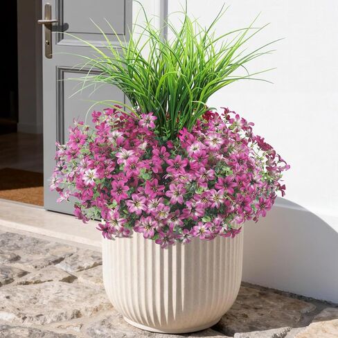 زهور صناعية، 14 حزمة من الزهور المزيفة المقاومة للأشعة فوق البنفسجية مع نباتات خضراء وعشب القمح، وزهور صناعية خارجية لتزيين الربيع والصيف، ونباتات صناعية خارجية ونافذة المنزل وفناء الشرفة in Kuwait