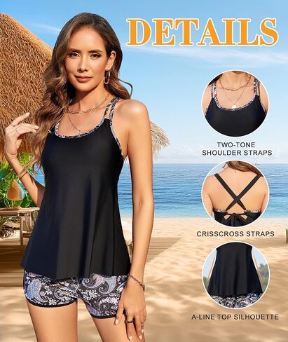 Tankini Swimsuits for Women 2026, Tummy Control Two Piece Bathing Suits, Blouson Tank Tops with Board Shorts in Saudi Arabia