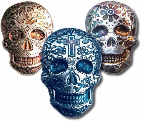 2 oz .999 Fine Silver Sugar Skull - Monarch 3D Art Bar Day of The Dead - Cross in Saudi Arabia