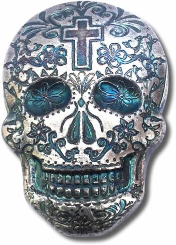 2 oz .999 Fine Silver Sugar Skull - Monarch 3D Art Bar Day of The Dead - Cross in Saudi Arabia