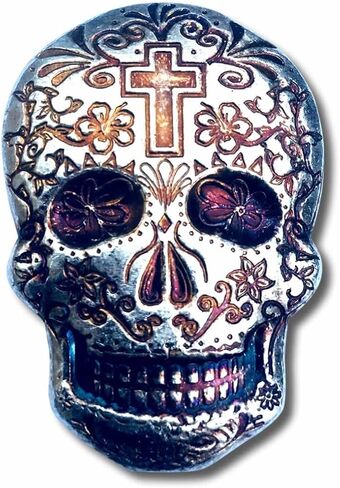 2 oz .999 Fine Silver Sugar Skull - Monarch 3D Art Bar Day of The Dead - Cross in Saudi Arabia