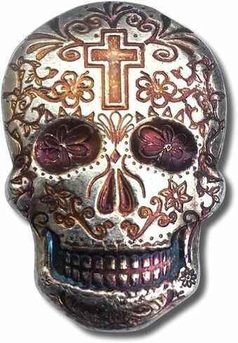 2 oz .999 Fine Silver Sugar Skull - Monarch 3D Art Bar Day of The Dead - Cross in Saudi Arabia