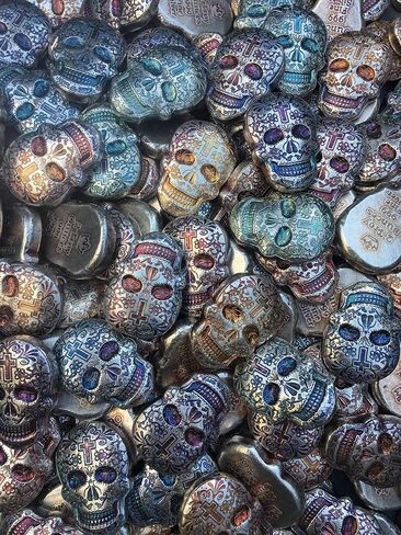 2 oz .999 Fine Silver Sugar Skull - Monarch 3D Art Bar Day of The Dead - Cross in Saudi Arabia