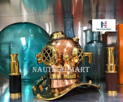 خوذة غوص نحاسية نحاسية من NauticalMart، خوذة مصغرة للبحرية الأمريكية - ديكور مكتب/ديكور رف in Kuwait