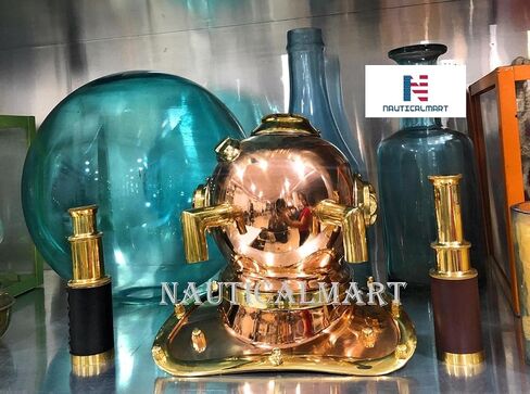 خوذة غوص نحاسية نحاسية من NauticalMart، خوذة مصغرة للبحرية الأمريكية - ديكور مكتب/ديكور رف in Kuwait