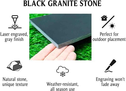 Islamic Black Granite Headstone – Personalized 12x6 and 24x12 Muslim Memorial Grave Marker with Metal Stand. Verses-Shaped in Saudi Arabia