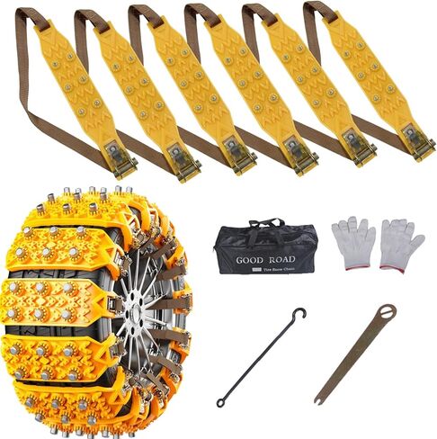 مجموعة سلاسل الثلج من جنرال موتورز، سلاسل إطارات مرصعة قابلة للتعديل، سلاسل إطارات عالمية للطوارئ للسيارات والشاحنات وسيارات الدفع الرباعي والشاحنات الصغيرة (أصفر) in Kuwait