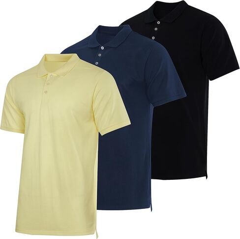 Real Essentials 3 Pack: Men's Cotton Pique Short Sleeve Polo Shirt - Performance Polo (Available in Big & Tall) in Saudi Arabia
