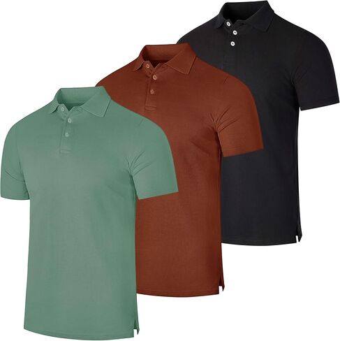 Real Essentials 3 Pack: Men's Cotton Pique Short Sleeve Polo Shirt - Performance Polo (Available in Big & Tall) in Saudi Arabia