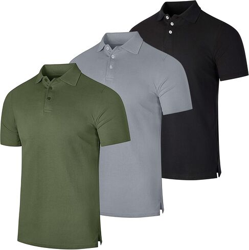 Real Essentials 3 Pack: Men's Cotton Pique Short Sleeve Polo Shirt - Performance Polo (Available in Big & Tall) in Saudi Arabia