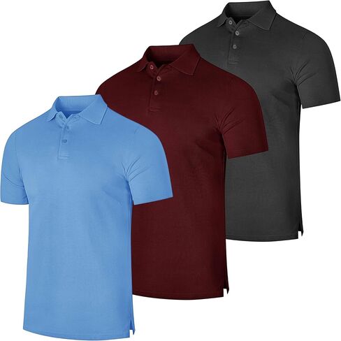 Real Essentials 3 Pack: Men's Cotton Pique Short Sleeve Polo Shirt - Performance Polo (Available in Big & Tall) in Saudi Arabia