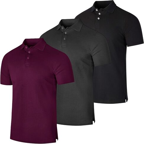 Real Essentials 3 Pack: Men's Cotton Pique Short Sleeve Polo Shirt - Performance Polo (Available in Big & Tall) in Saudi Arabia