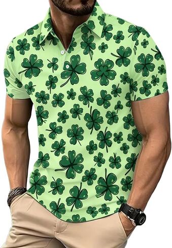 St Patricks Day Golf Shirt,Novelty Mens St Patricks Day Polo Shirt Moisture Wicking Irish Polo Shirts for Men in Saudi Arabia