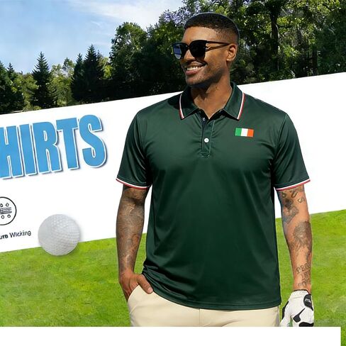 St Patricks Day Golf Shirt,Novelty Mens St Patricks Day Polo Shirt Moisture Wicking Irish Polo Shirts for Men in Saudi Arabia