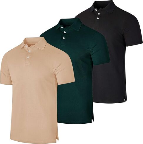 Real Essentials 3 Pack: Men's Cotton Pique Short Sleeve Polo Shirt - Performance Polo (Available in Big & Tall) in Saudi Arabia