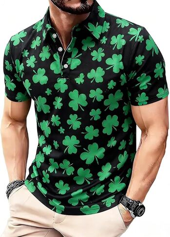 St Patricks Day Golf Shirt,Novelty Mens St Patricks Day Polo Shirt Moisture Wicking Irish Polo Shirts for Men in Saudi Arabia