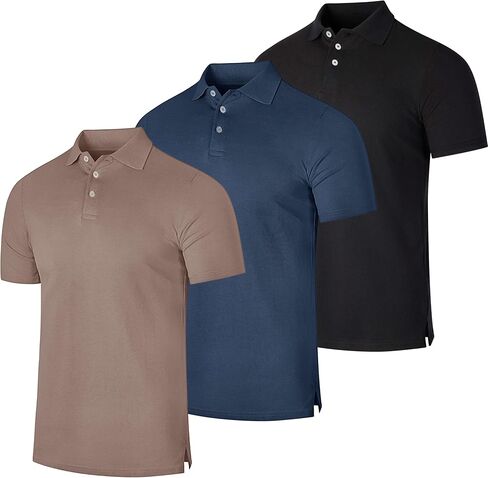 Real Essentials 3 Pack: Men's Cotton Pique Short Sleeve Polo Shirt - Performance Polo (Available in Big & Tall) in Saudi Arabia