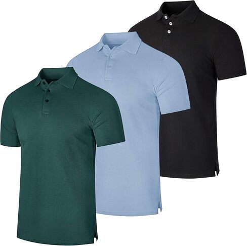 Real Essentials 3 Pack: Men's Cotton Pique Short Sleeve Polo Shirt - Performance Polo (Available in Big & Tall) in Saudi Arabia