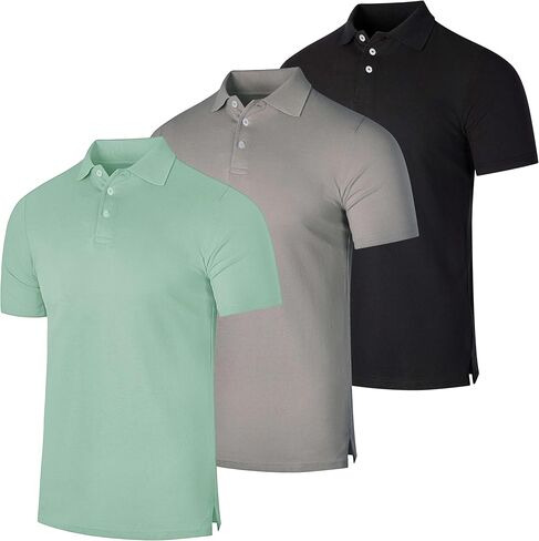 Real Essentials 3 Pack: Men's Cotton Pique Short Sleeve Polo Shirt - Performance Polo (Available in Big & Tall) in Saudi Arabia