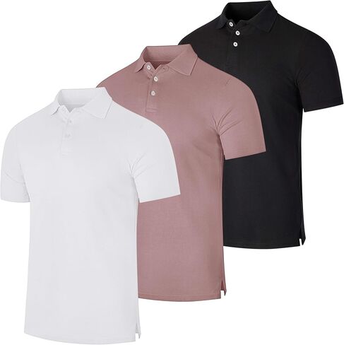 Real Essentials 3 Pack: Men's Cotton Pique Short Sleeve Polo Shirt - Performance Polo (Available in Big & Tall) in Saudi Arabia