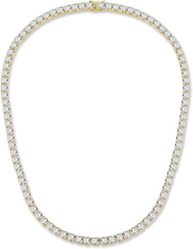 GEMSME 5mm Tennis Necklaces for Women/Men - 18K Yellow/White Gold Plated 4 Pong Setting Round Cubic Zirconia Classic Diamond Tennis Chain, Ladies Tennis Necklace Size 16-22 inch in Saudi Arabia