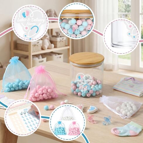 15 Pcs Labor and Delivery Tracking Nurse Gift Set Jar with Beads Recording Card Pen for Nurse Midwife Doula 20Oz Glass Jar Blue Pink White Beads for Labor Doctors Nurses Healthcare Workers in Saudi Arabia