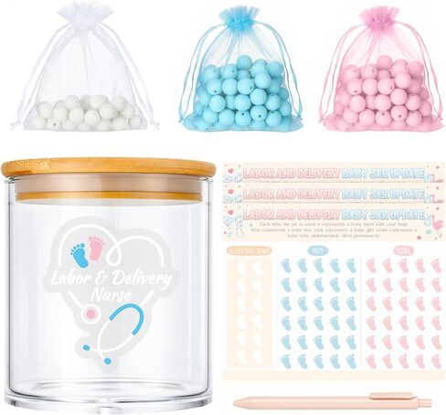 15 Pcs Labor and Delivery Tracking Nurse Gift Set Jar with Beads Recording Card Pen for Nurse Midwife Doula 20Oz Glass Jar Blue Pink White Beads for Labor Doctors Nurses Healthcare Workers in Saudi Arabia
