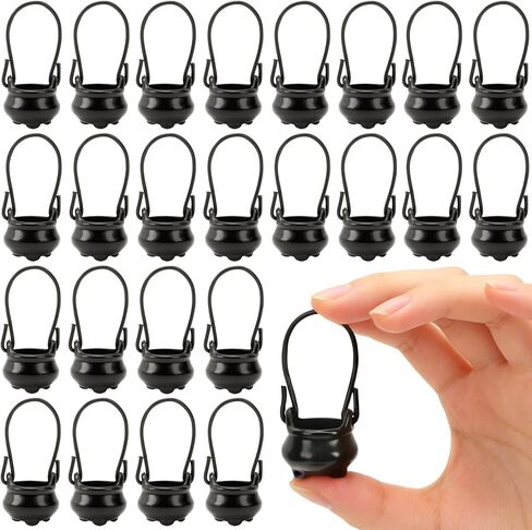 Jansun 24-Pack Mini Black Cauldrons Miniature Plastic Cauldron Pots Small Decorative Cauldrons for St. Patrick's Day, Home Party Decorations in Saudi Arabia