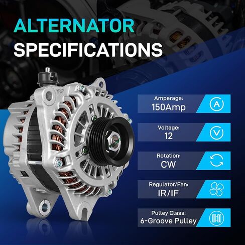 Alternator Compatible for Ford 07-14 Edge, 10-12 Fusion, 08-12 Taurus, for Lincoln 2010 MKS, 07-10 MKX, 07-12 MKZ, for Mercury 08-09 Sable, 3.5L 3.7L, 12V 150A 11273N PG11273 7T4T-10300-AD in Saudi Arabia