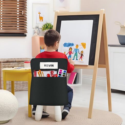24 Pack Chair Pockets for Classrooms, 16 x 19 inch Pocket Chart Back of Chair Organizer for Kids with Name Slot, Seat Sacks for Classroom Chairs Seat Storage (Black, 24Pack) in Kuwait