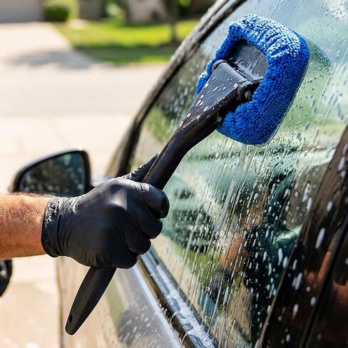 Windshield Cleaning Tool Car Window Cleaner with Reusable and Washable Microfiber Pads and Extendable Handle Auto Inside Glass Wiper Kit (Deep Blue) in Saudi Arabia