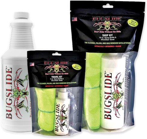 BugSlide Saver Pack, 4 oz Travel Kit with Microfiber Cloth, 16 oz Spray Kit with Microfiber Cloth, 32 oz Refill Bottle, Waterless Detailer, Cleans All Surfaces and Vehicles Without Scratching in Kuwait
