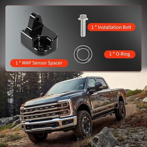 مجموعة فاصل مستشعر MAP مناسبة لسيارة Ford F-250 F-350 F-450 F-550 Super Duty 2020-2026، ديزل باور ستروك 6.7 لتر، ألومنيوم خام، أسود بأكسيد in Kuwait