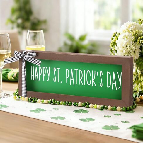 ديكور يوم القديس باتريك - علامة عيد القديس باتريك الخشبية السعيدة، ديكور طاولة يوم القديس باتريك للمزرعة، ديكور يوم القديس باتريك لرف جدار الطاولة ومدفأة المنزل والمكتب in Kuwait
